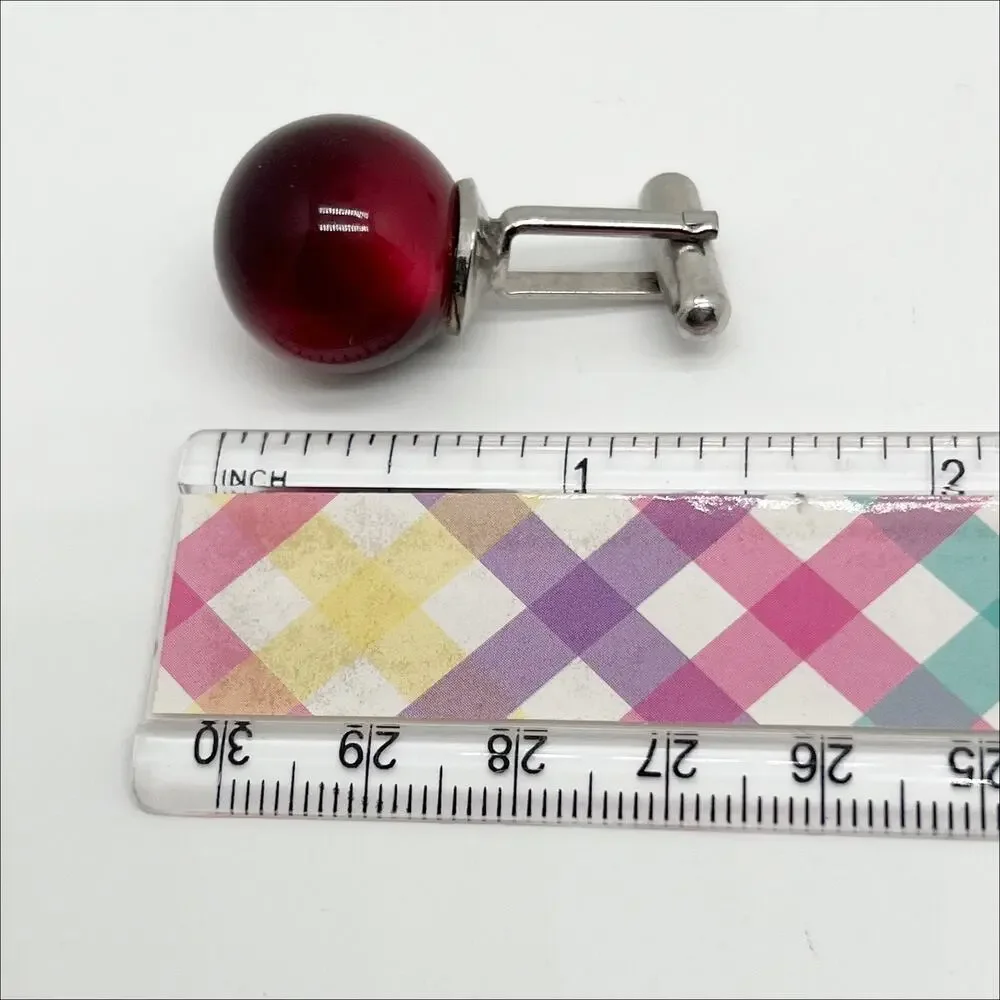 Lot of 2 Vintage Pairs of Glass Cuff Links Silver Tone Blue And Red/Brown